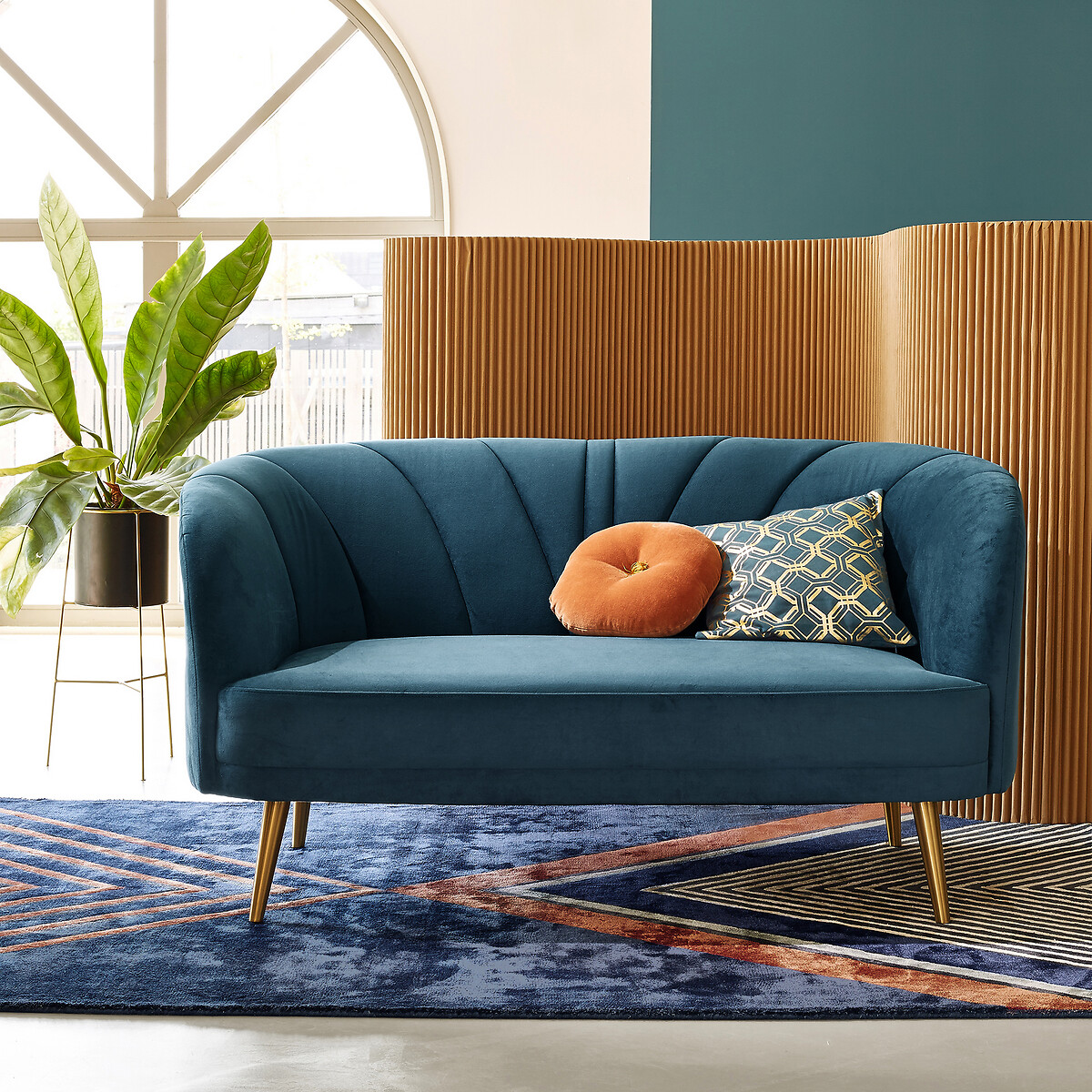 Banquette velours 2/3 places, Leone bleu de prusse, LA REDOUTE INTERIEURS