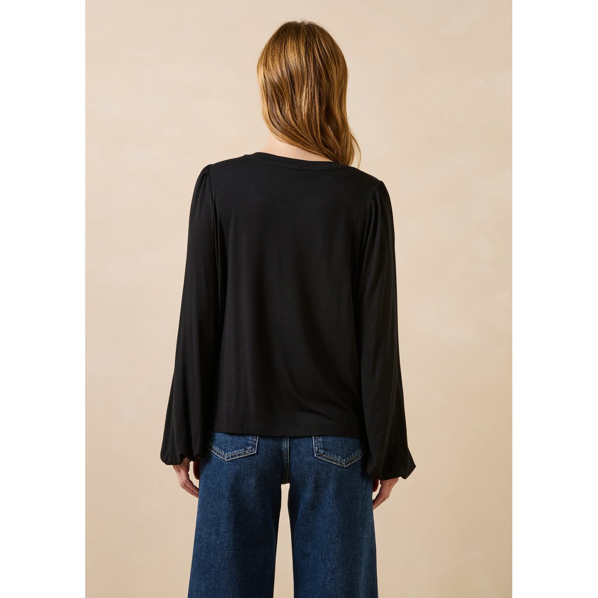T-shirt fluide en modal manches longues noir, LA FEE MARABOUTEE
