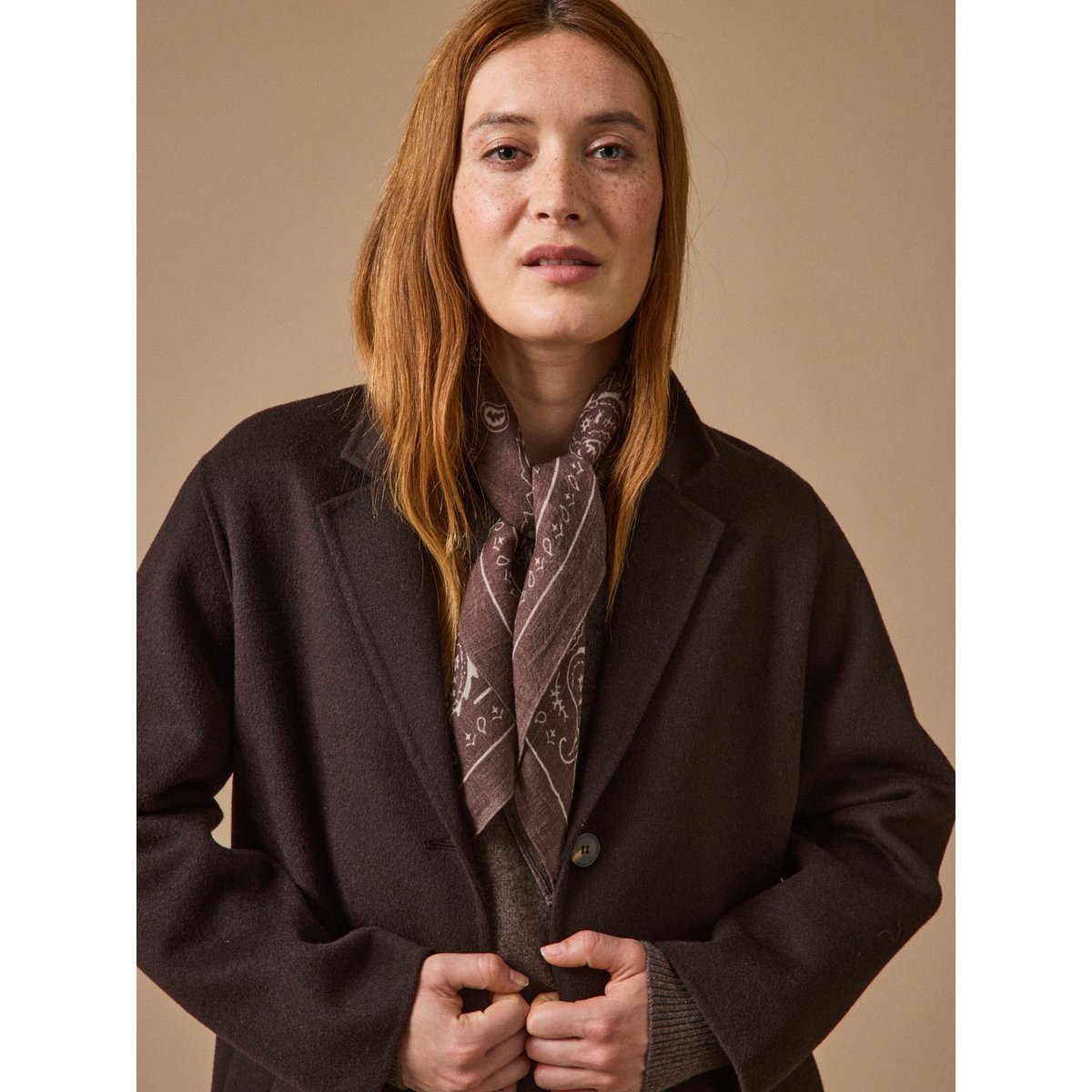 Bandana imprimé en laine brun chine, CYRILLUS