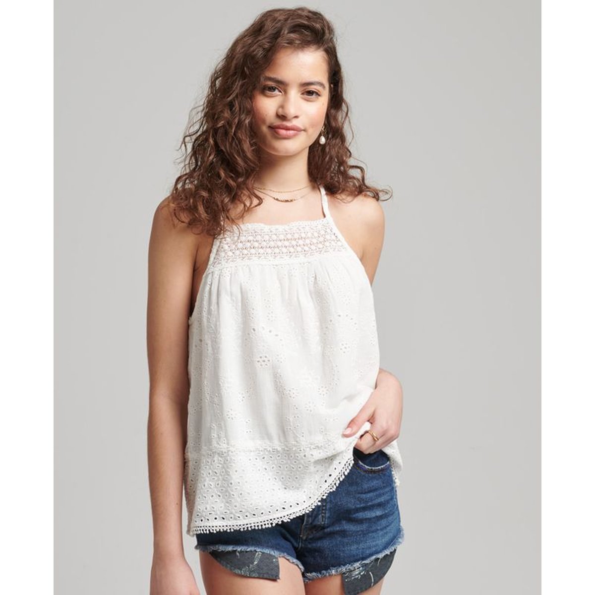 Caraco tissé à liseré en dentelle Vintage blanc éclatant, SUPERDRY