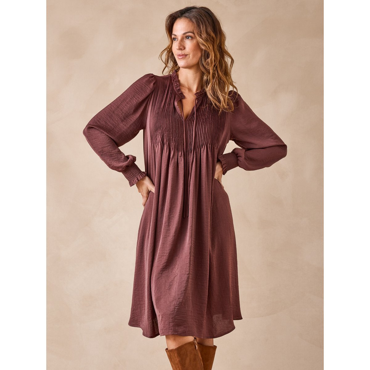 Robe ample manches longues chocolat, DAXON