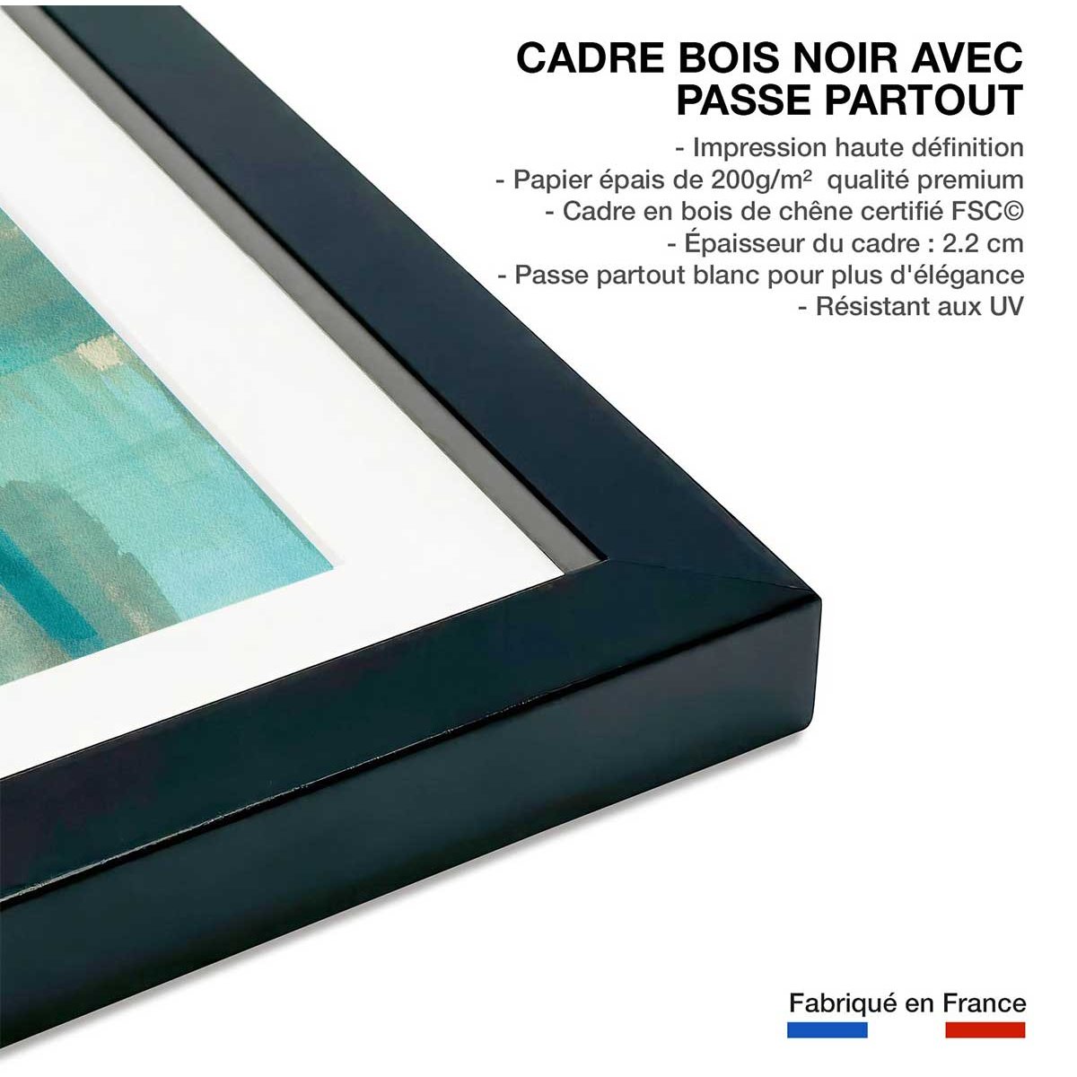 Affiche Liquide bleu affiche + cadre en bois - noir, HEXOA