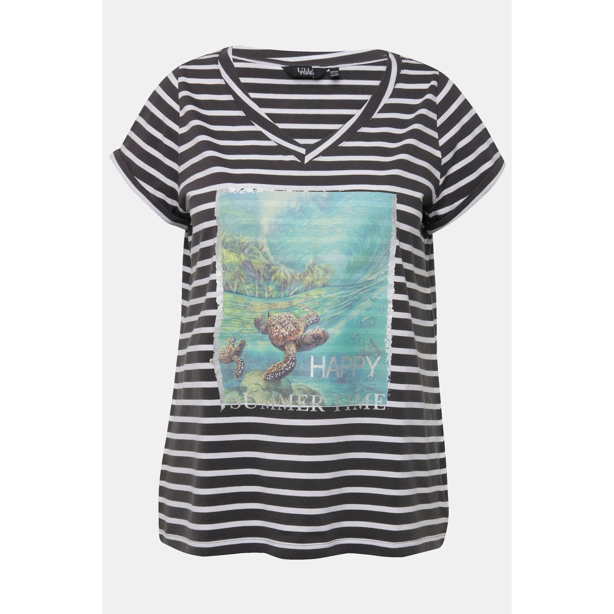 T-shirt à manches courtes et col gris asphalte, ULLA POPKEN