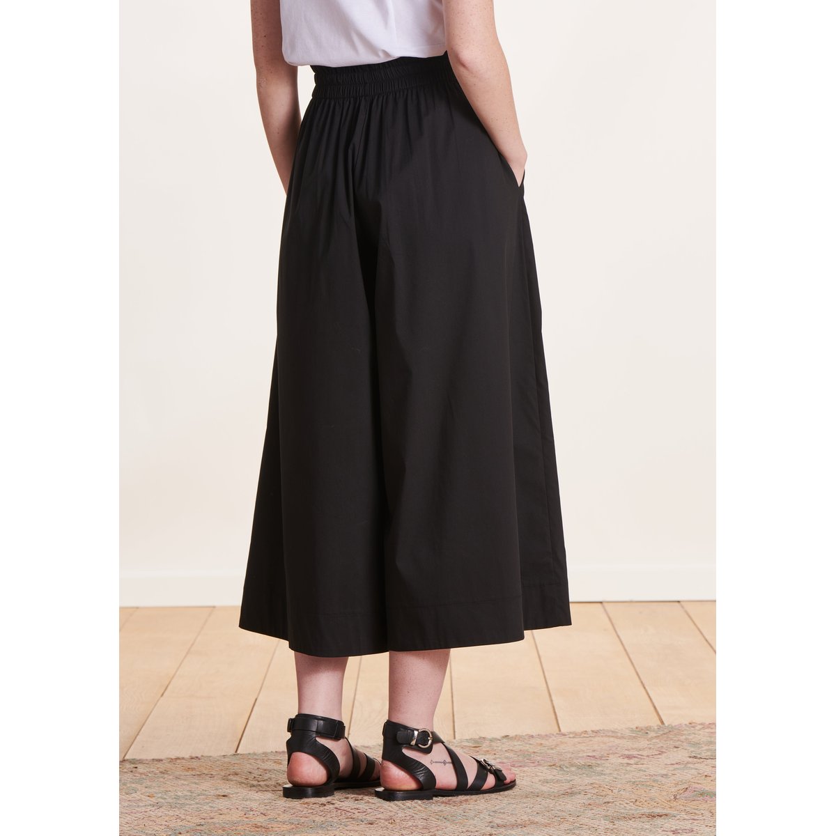 Pantalon large 7/8ème avec ceinture à nouer noir, LA FEE MARABOUTEE