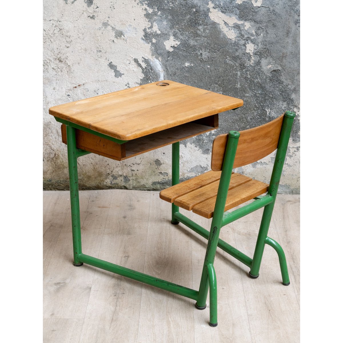 Bureau et la chaise d'écolier Edouard N°1090 - Bon état bois clair, DEBONGOUT
