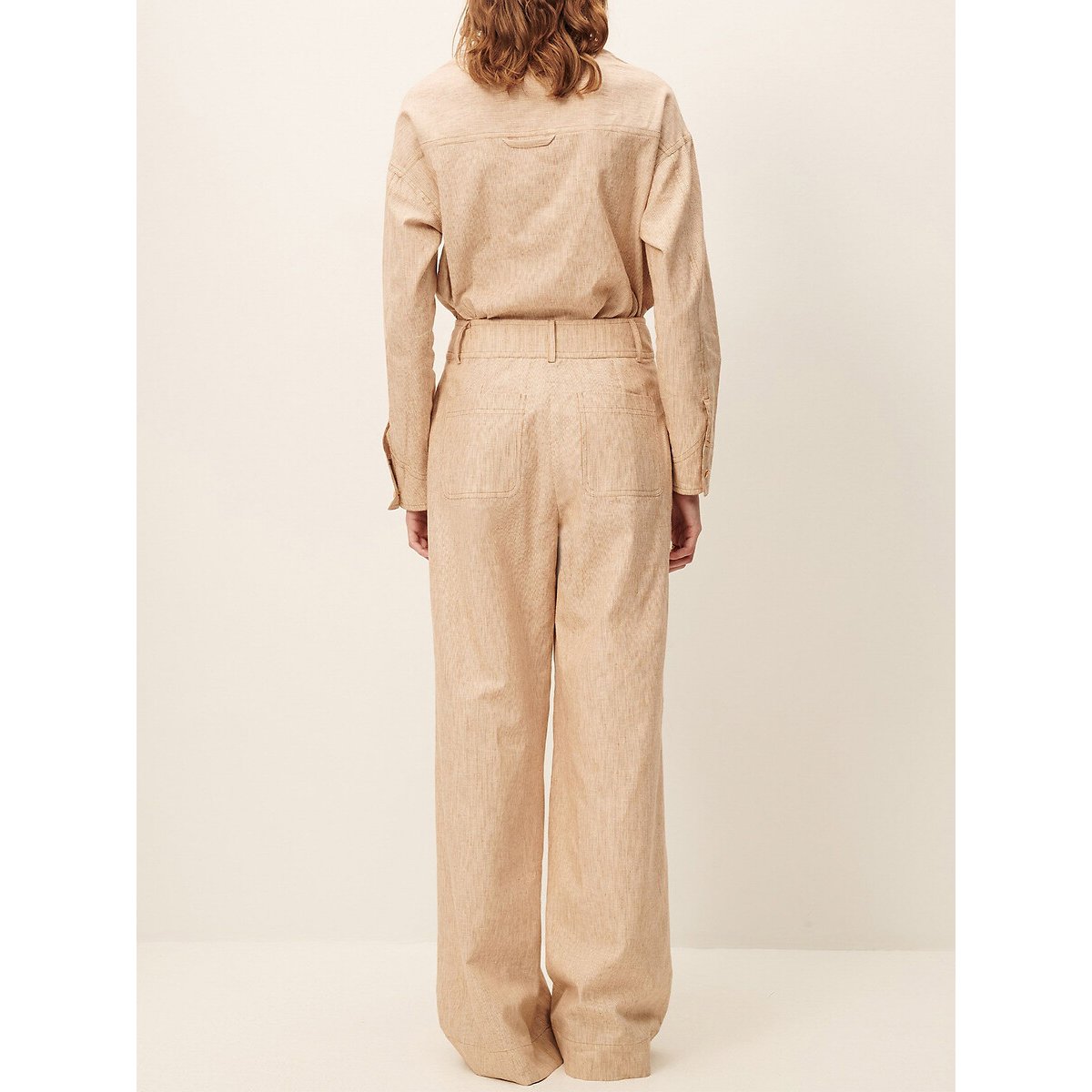 Pantaloni larghi e svasati a righe sottili, MANHATTI beige, SESSUN
