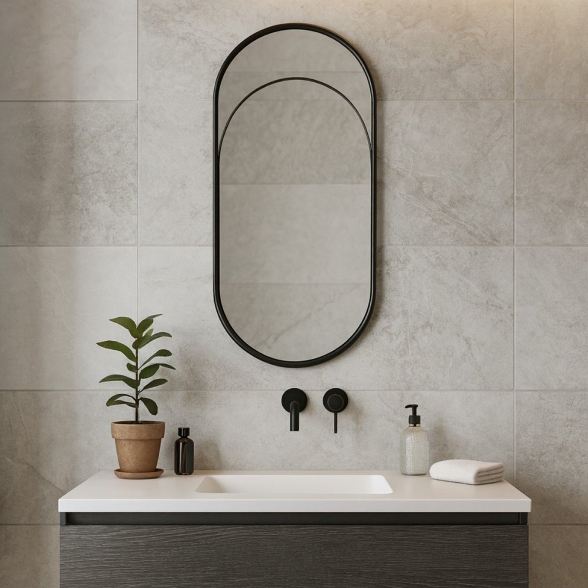 Miroir ovale métal noir 50x22cm noir, ORNAMI