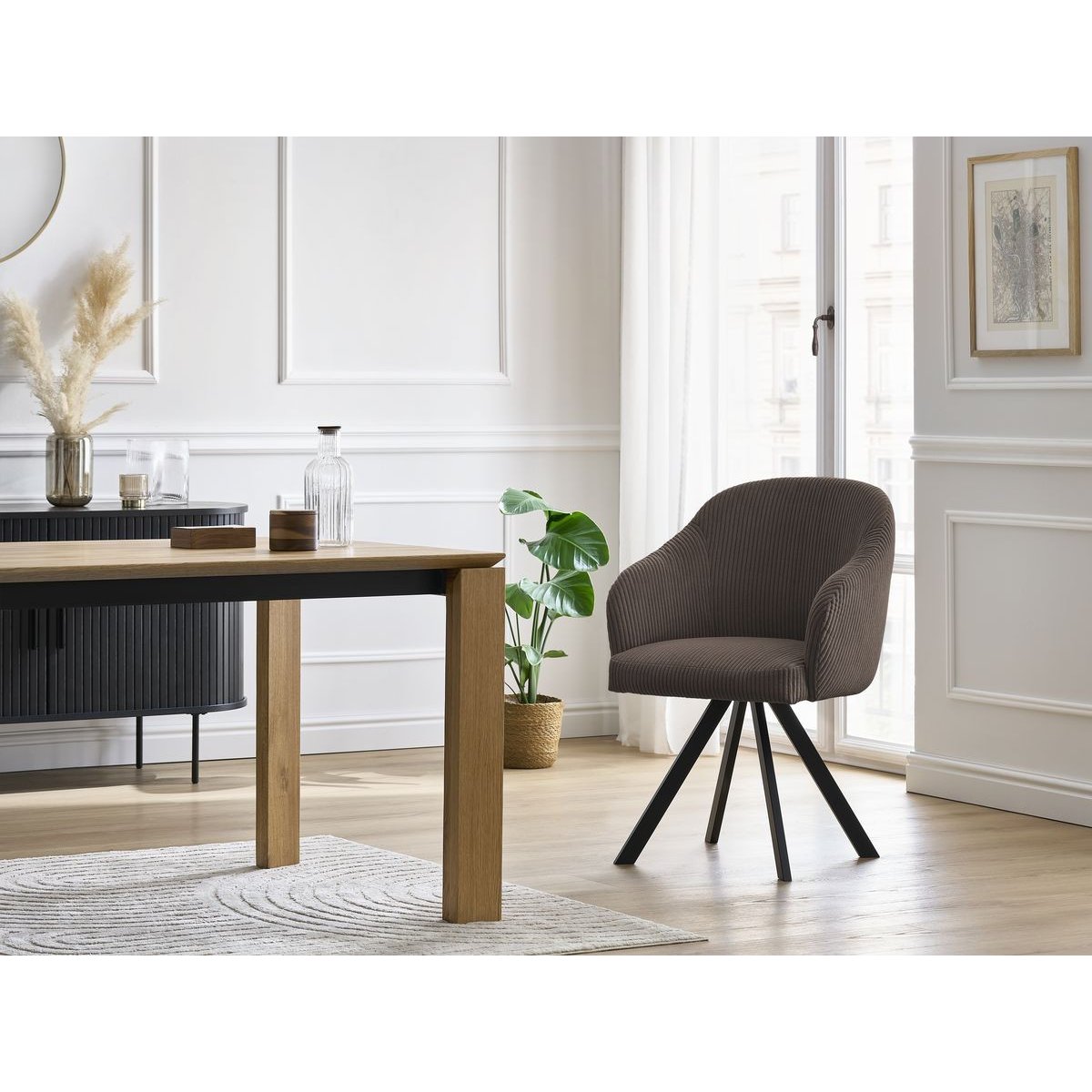 Chaise velours côtelé, SOPHIE marron, BOBOCHIC