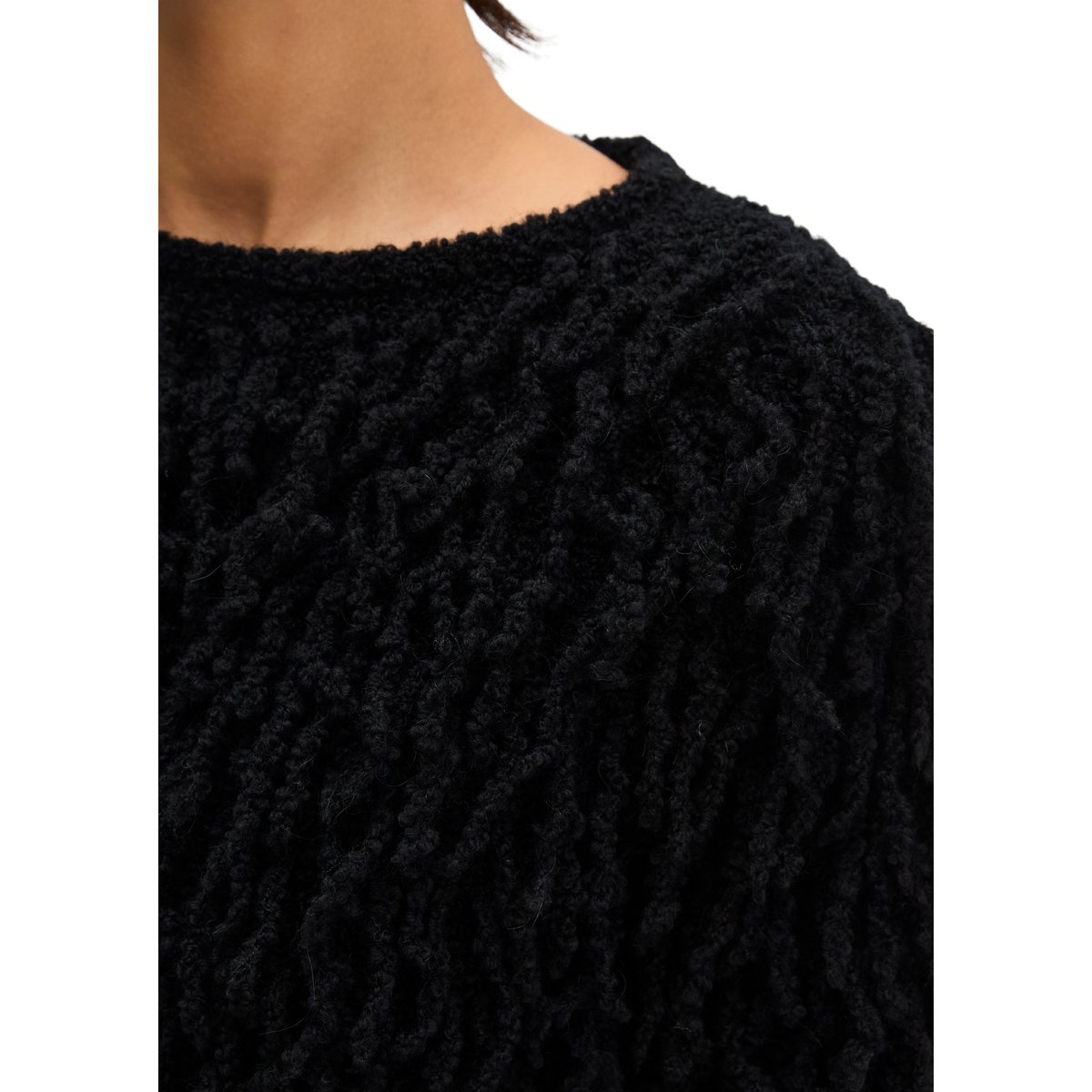 Pull court à franges en fil bouclé doux noir, MARC O'POLO