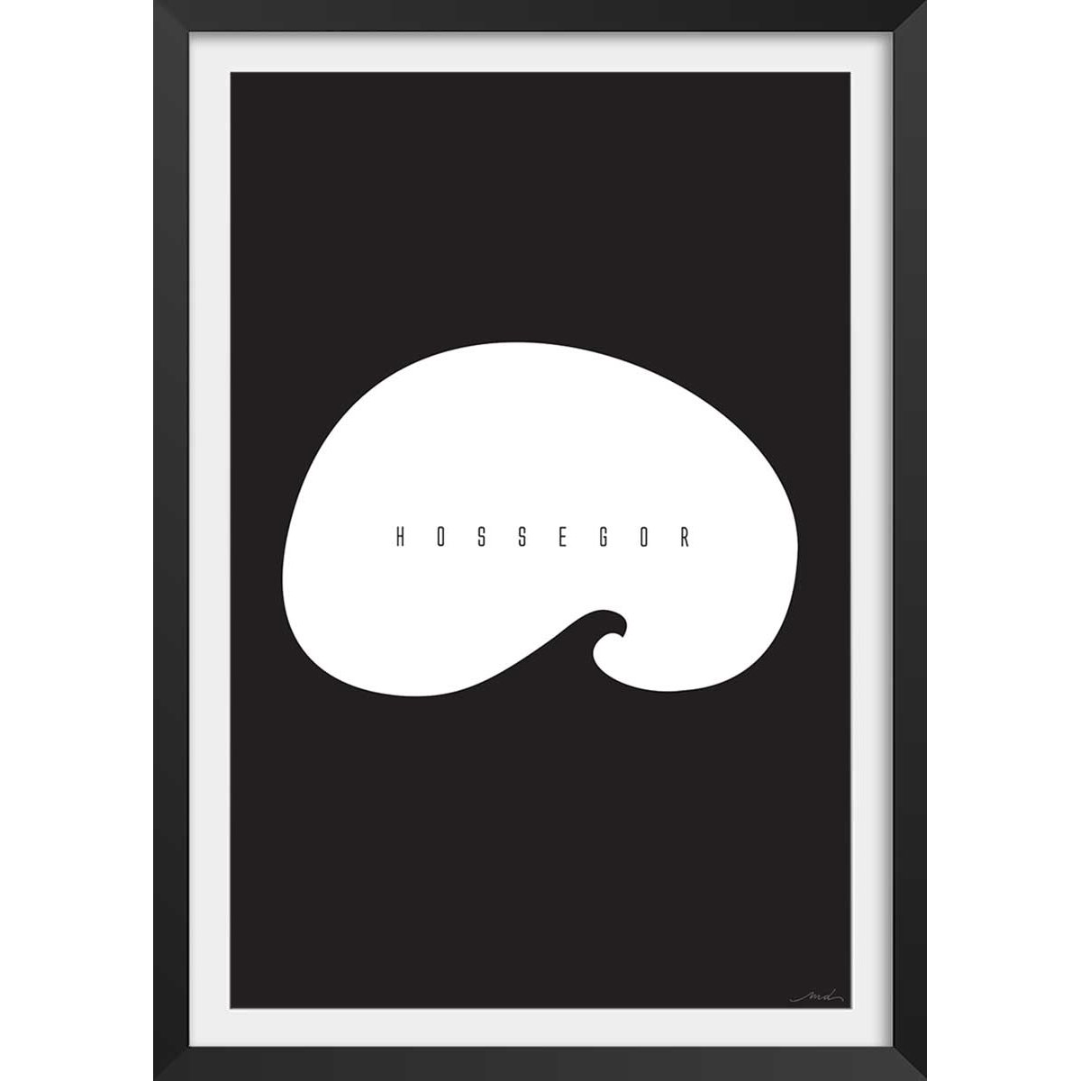 Affiche minimal hossegor affiche + cadre en bois - noir, HEXOA