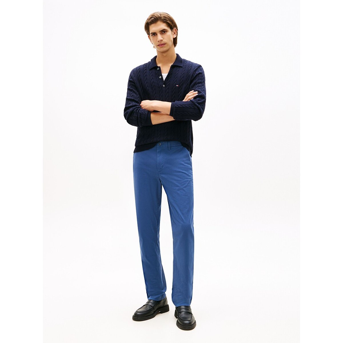 Pull structuré col chemise boutonné bleu marine, TOMMY HILFIGER