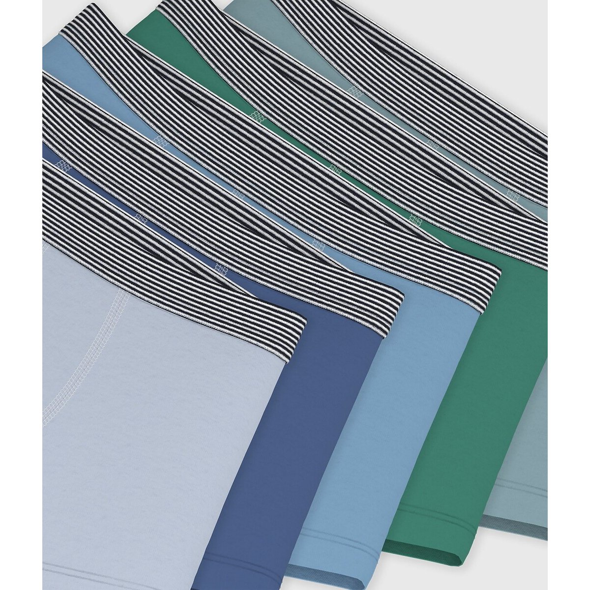 Lot de 5 boxers unis en coton bleu + vert, PETIT BATEAU