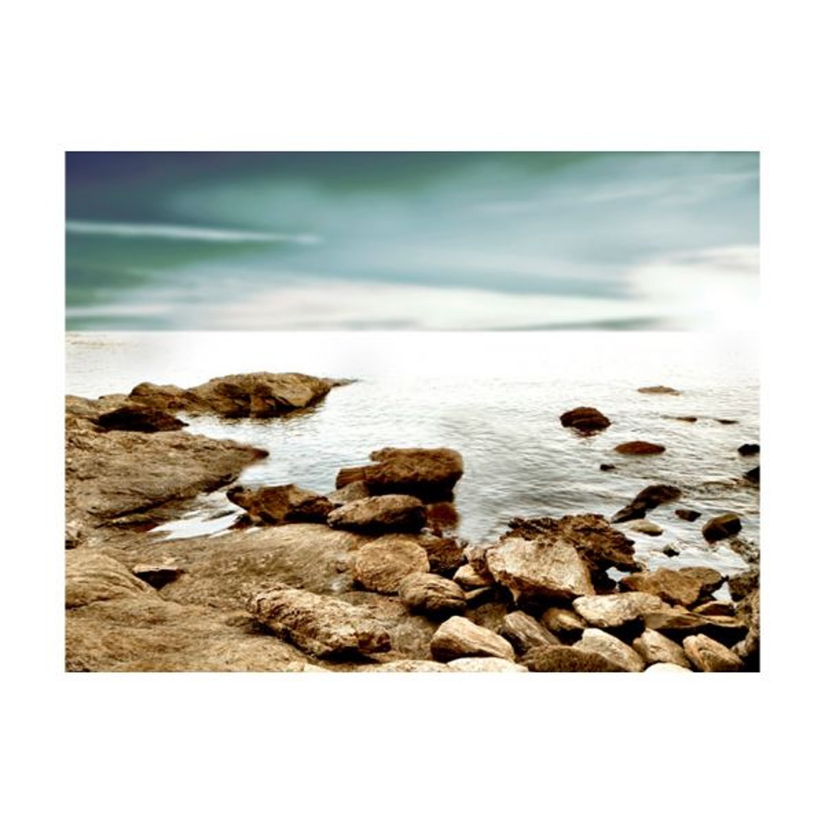 Papier peint intissé panoramique Paysage Plage rocheuse bleu, EDEN