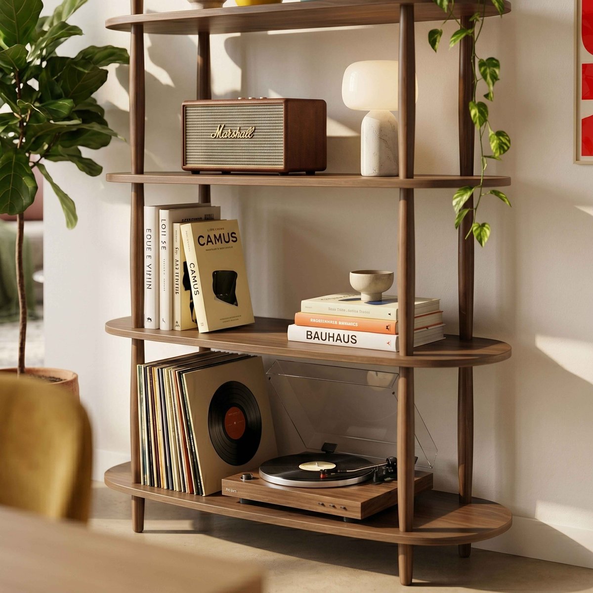 Etagère haute effet bois 120x145 cm, SUZY bois foncé, OVIALA