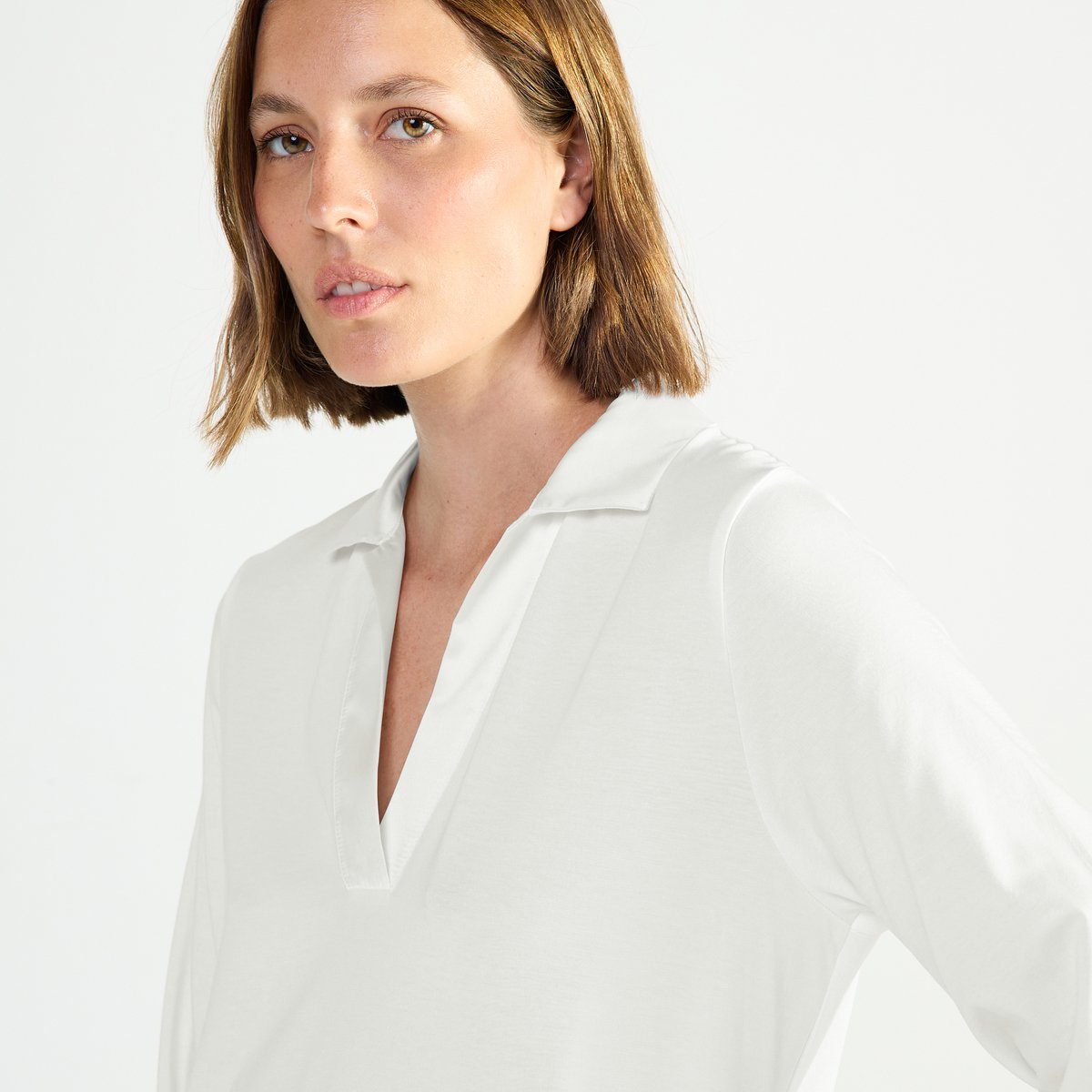 Chemise de nuit courte col polo en jersey ENVOUTANTE ecru, LAURENCE TAVERNIER