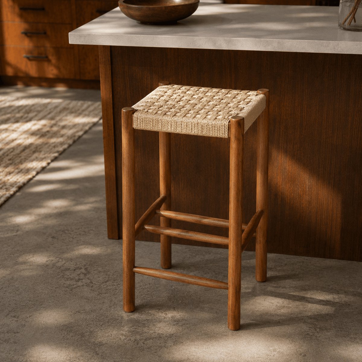 Lot de 2 tabourets en chêne ELLIO noyer, SORELH