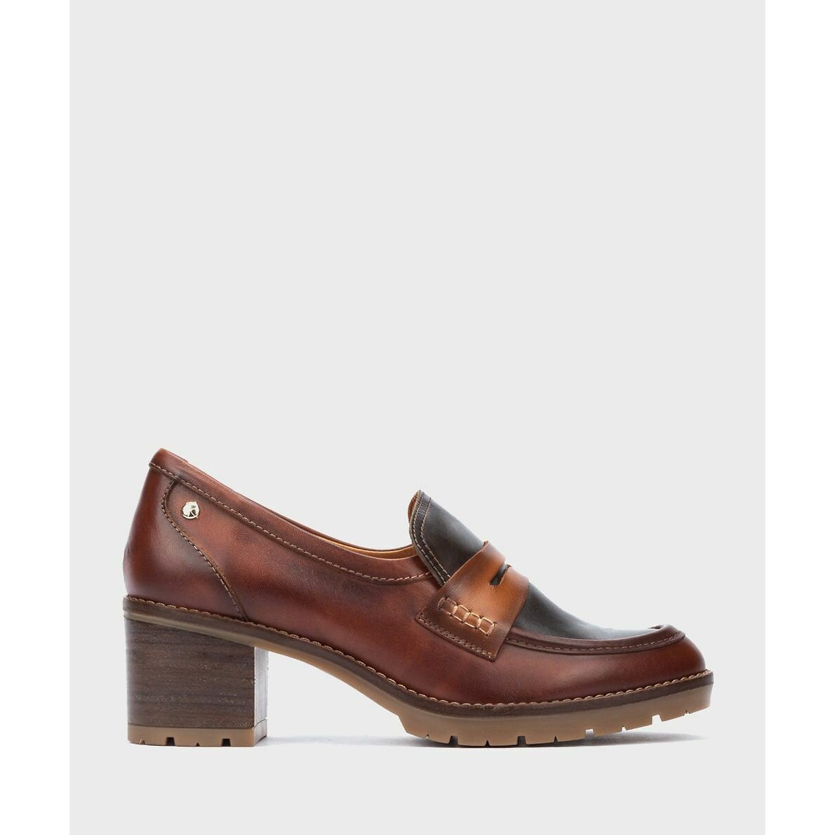 Mocassins à talons en cuir Llanes cognac, PIKOLINOS