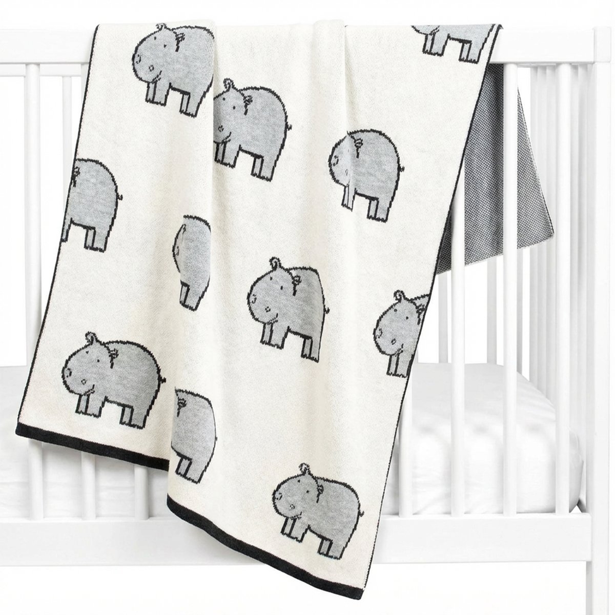 Couverture plaid en coton bio TRICOT écru, hippo, SEVIRA KIDS