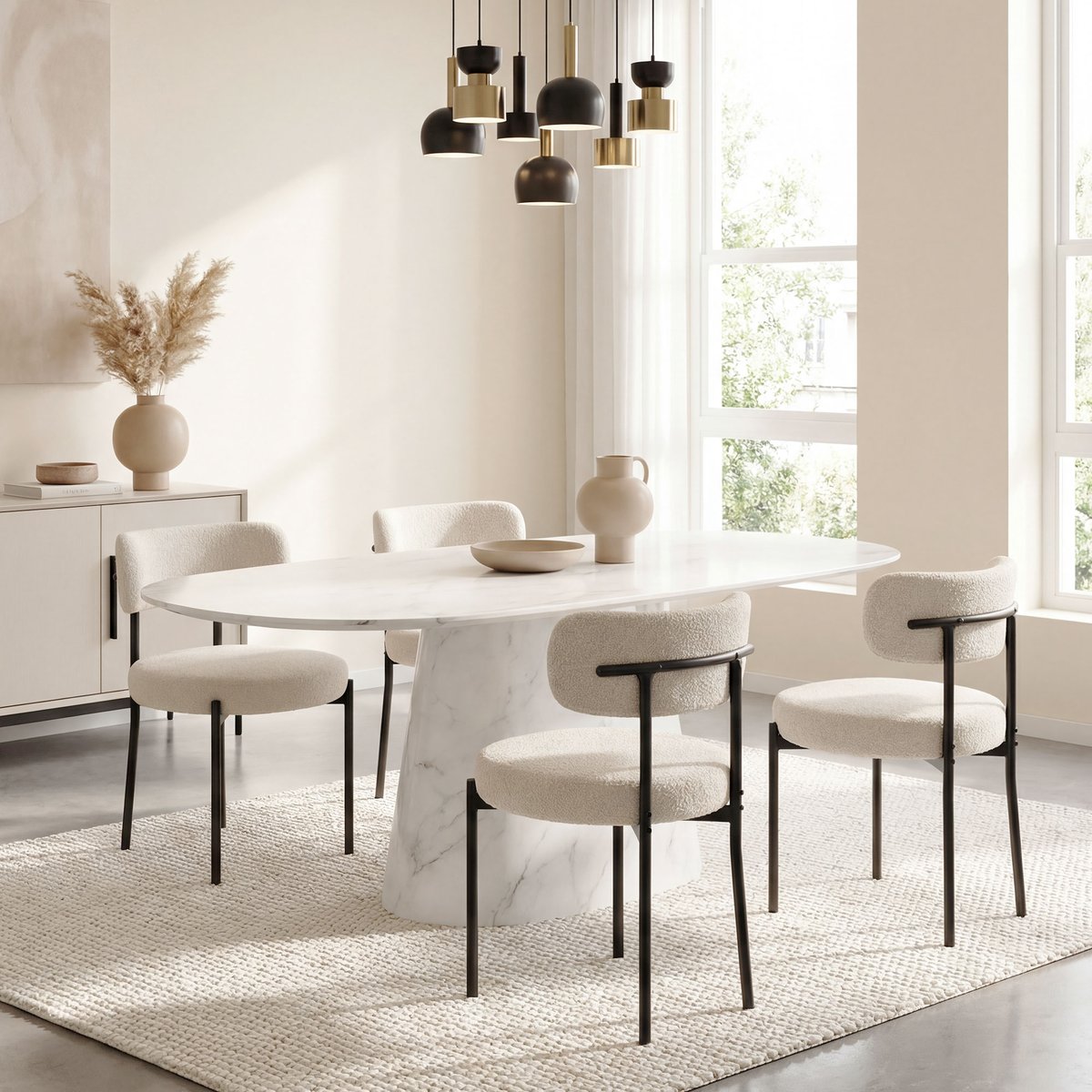 Chaise de salle à manger Tissu bouclette (100 beige, HOMCOM