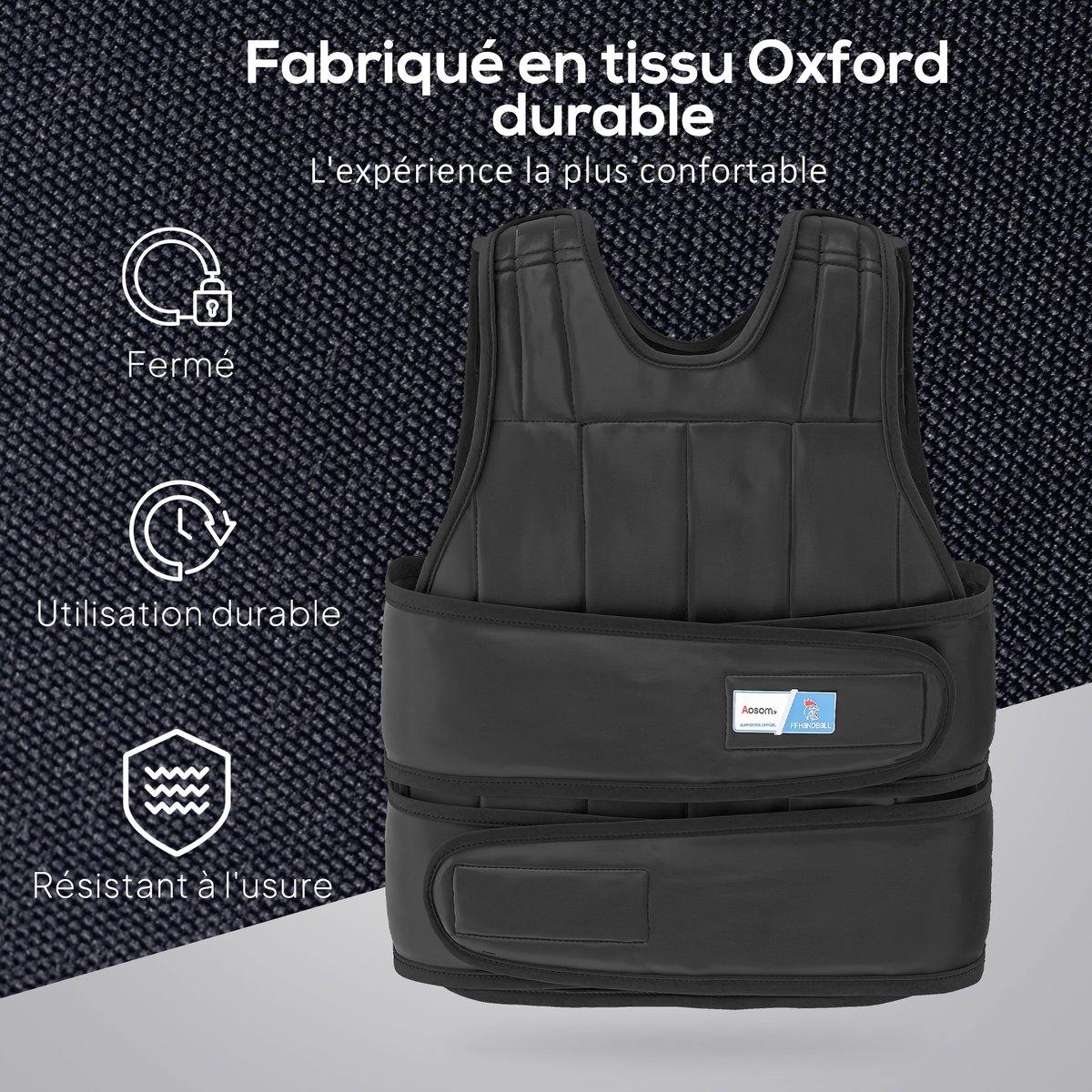 Gilet lesté réglable 20 Kg max. oxford noir noir, HOMCOM