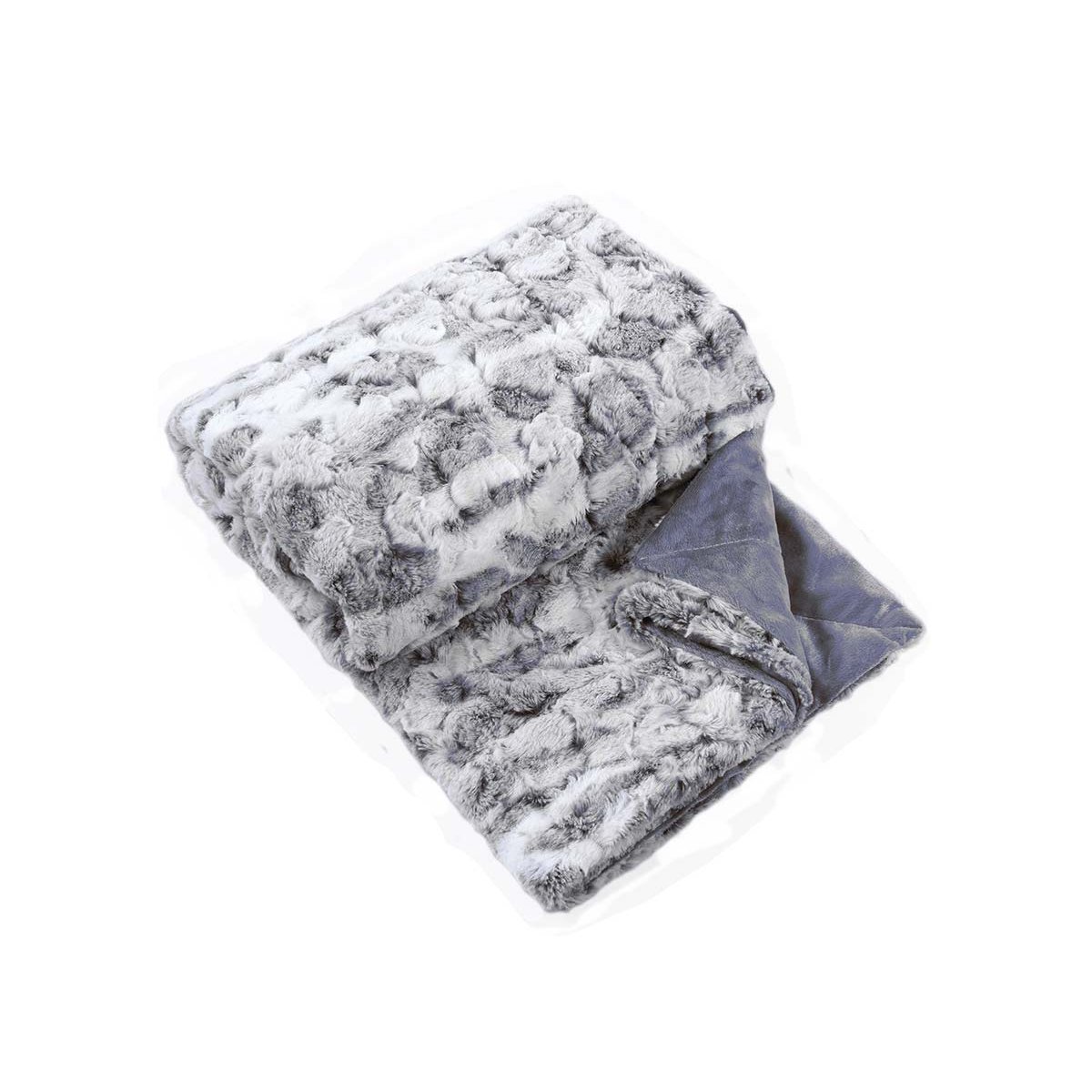 Plaid en imitation fourrure doublée polaire gris clair, HOME MAISON