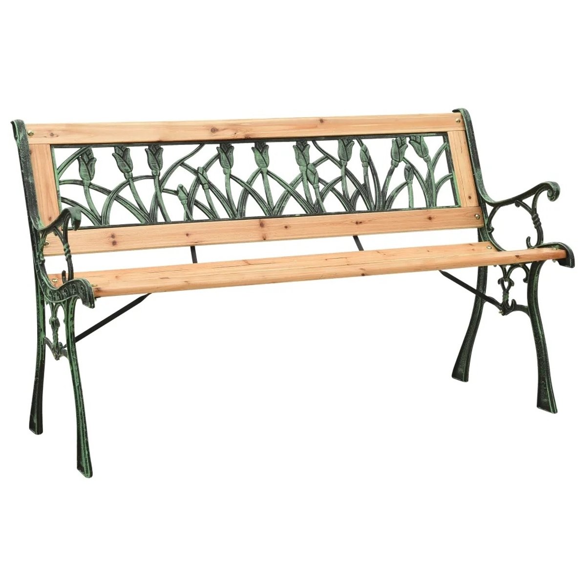 Banc en fonte verte et bois de sapin marron foncé, HOME MAISON