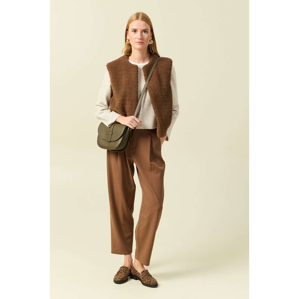 Gilet sans manches bouclette col rond marron, BONOBO