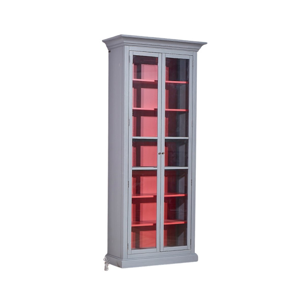 Armoire vitrée en pin 6 étagères EMILY grise, ROBIN DES BOIS