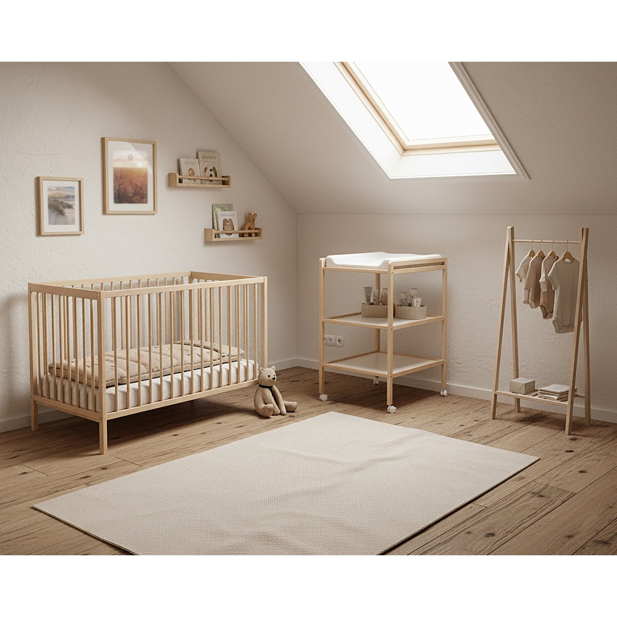 Lit bébé en bois SONA beige, JURABABY