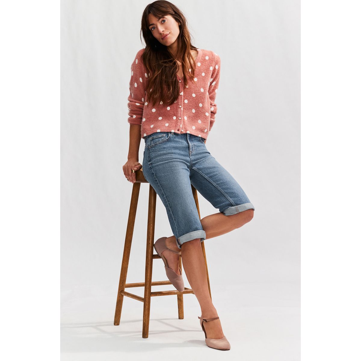 Bermuda longueur genou en denim bleu moyen, NEXT