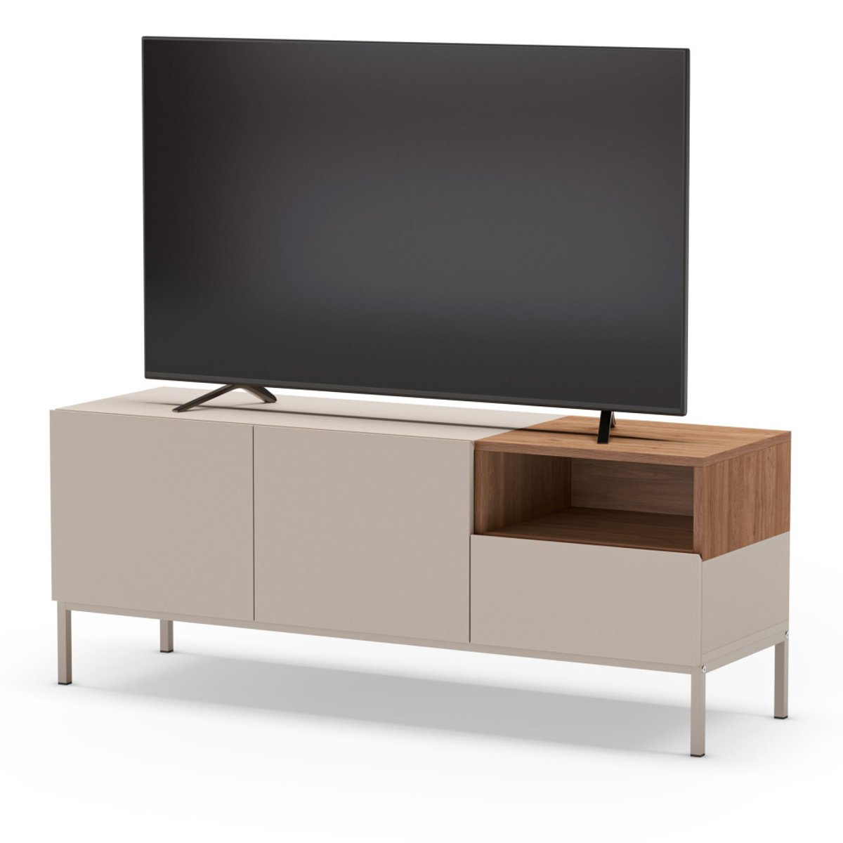 Meuble TV 2 portes 1 tiroir en bois et métal L140cm- QUENOR beige, DRAWER