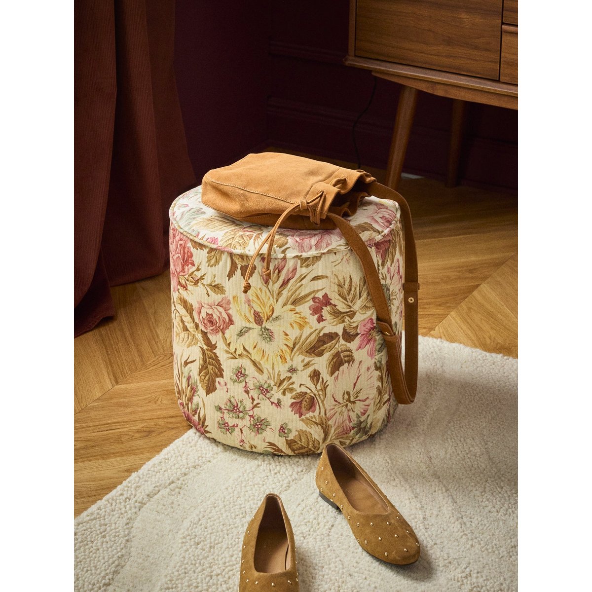 Pouf tapissier Anne imprimé fleurs, CYRILLUS