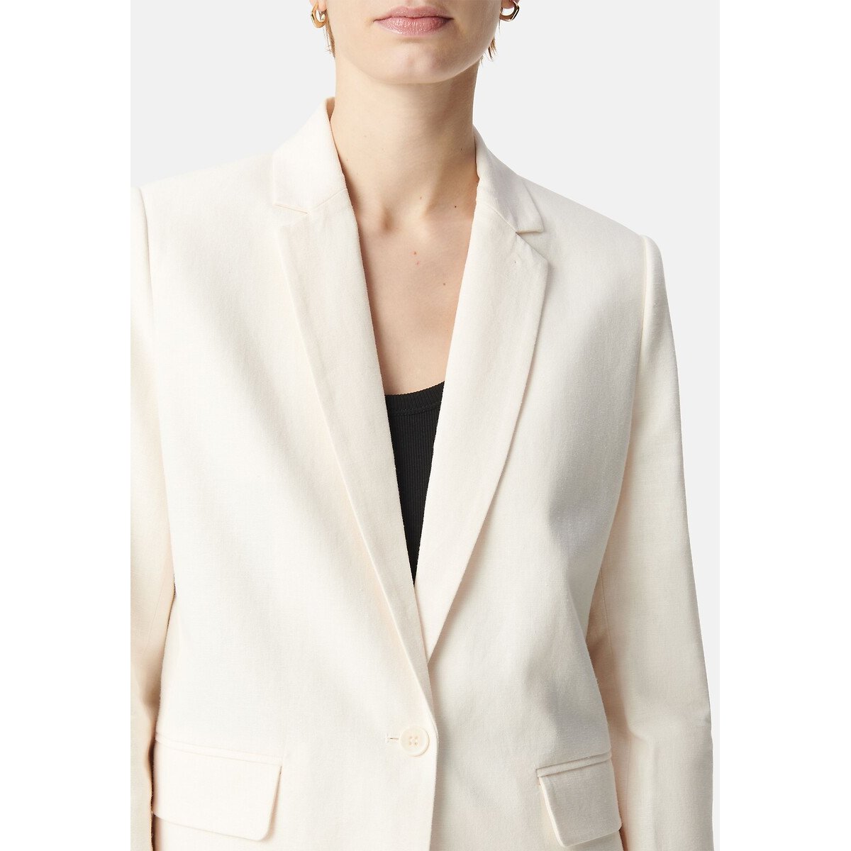 Oversized Suit Jacket in Linen and Cotton ivory, IKKS