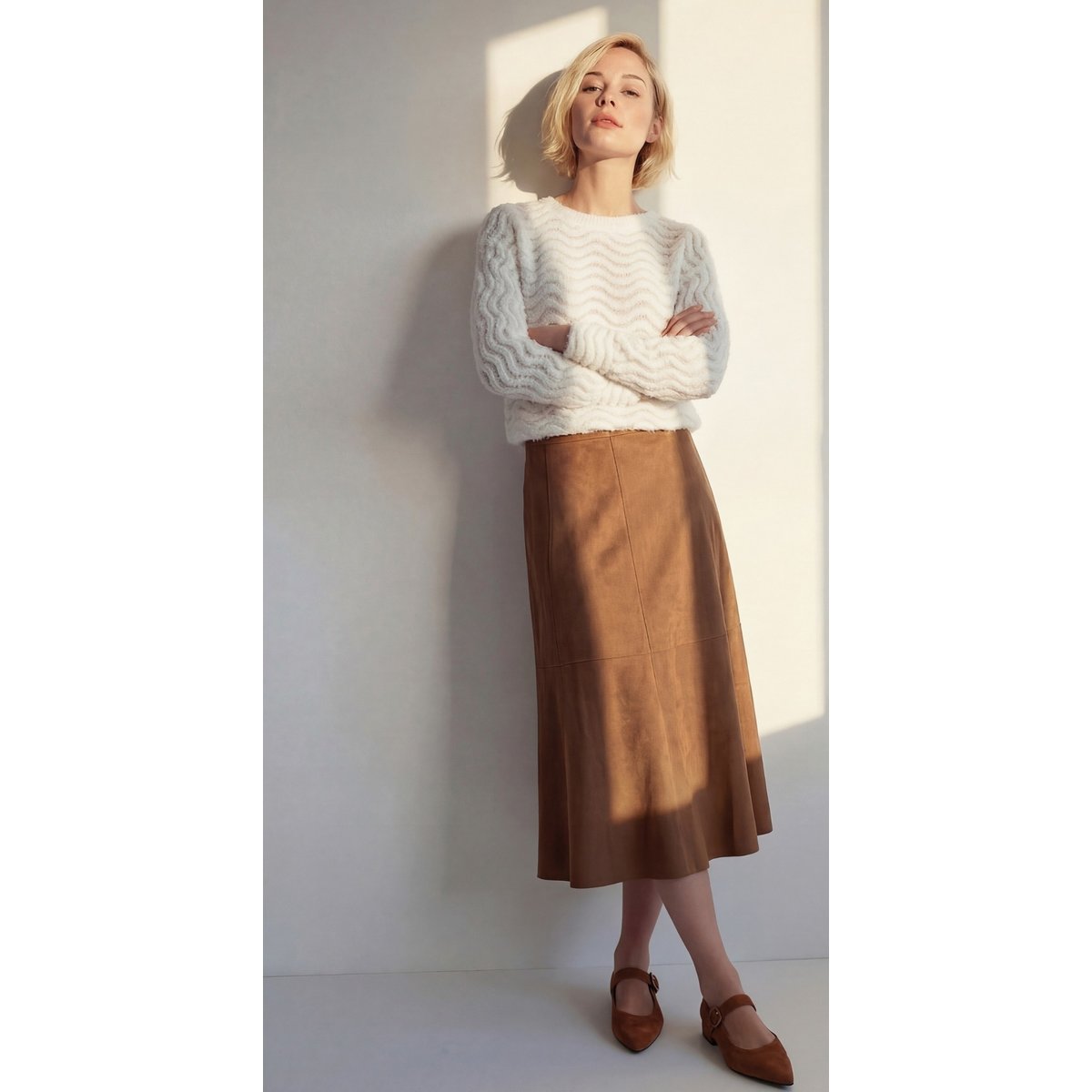 Jupe midi in velourlederoptik bright tobacco, ZERO