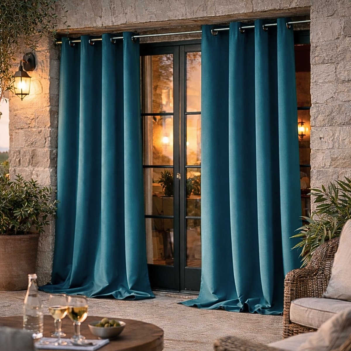 Rideau d'extérieur en tissu déperlant - QABANE bleu paon, HOME MAISON