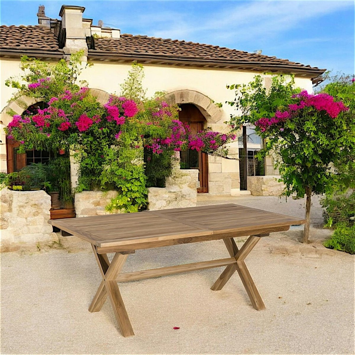 Table de jardin extensible rectangulaire tréteaux en bois de teck massif 180/240x100cm SUMMER 10 personnes bois naturel, PIER IMPORT
