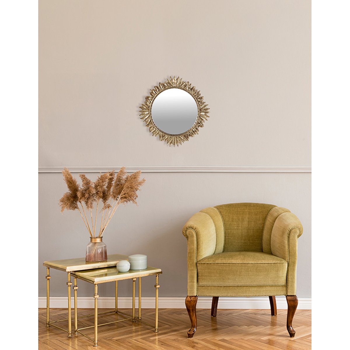Miroir soleil feuilles 27.5cm or, EMDE
