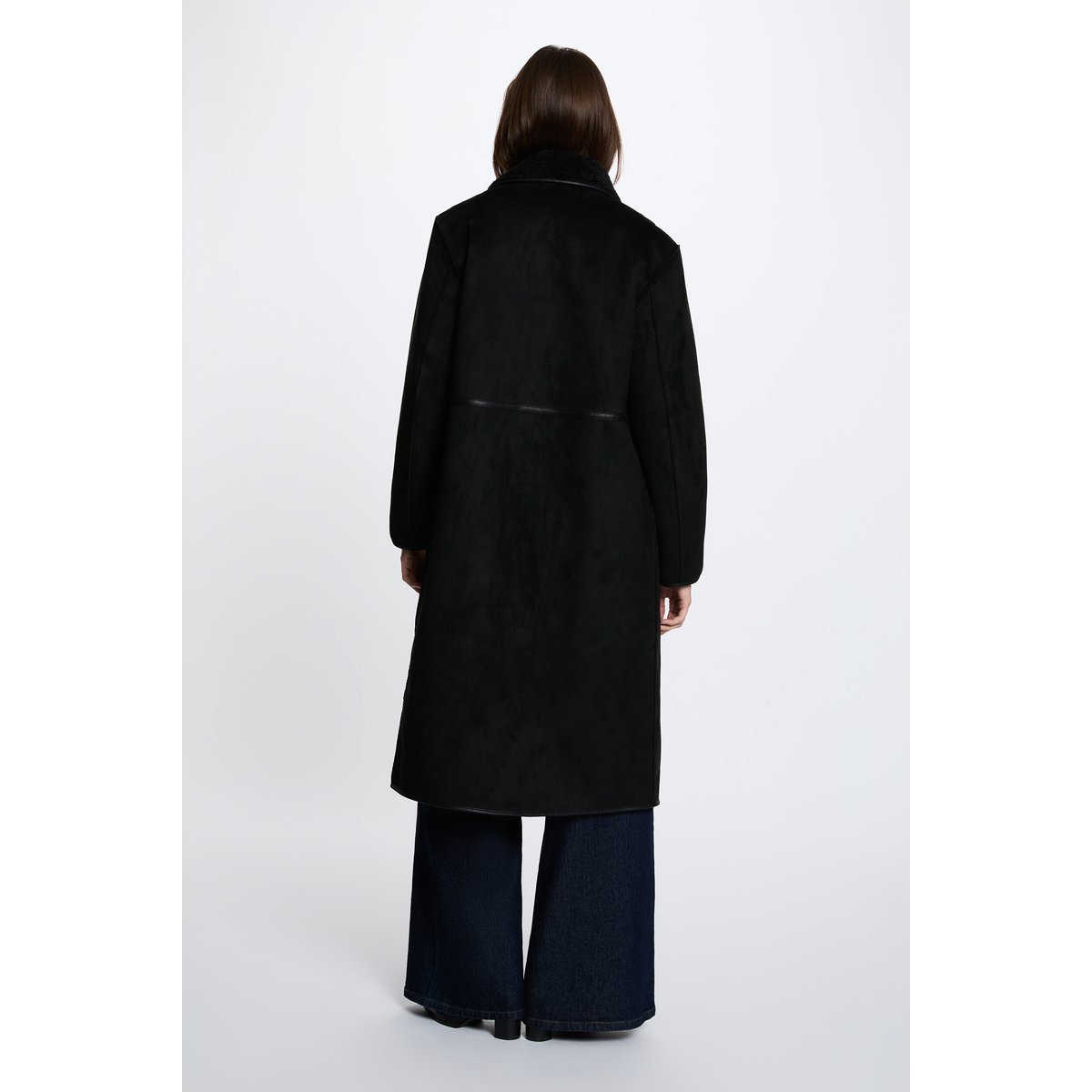 Manteau long col tailleur noir, MORGAN