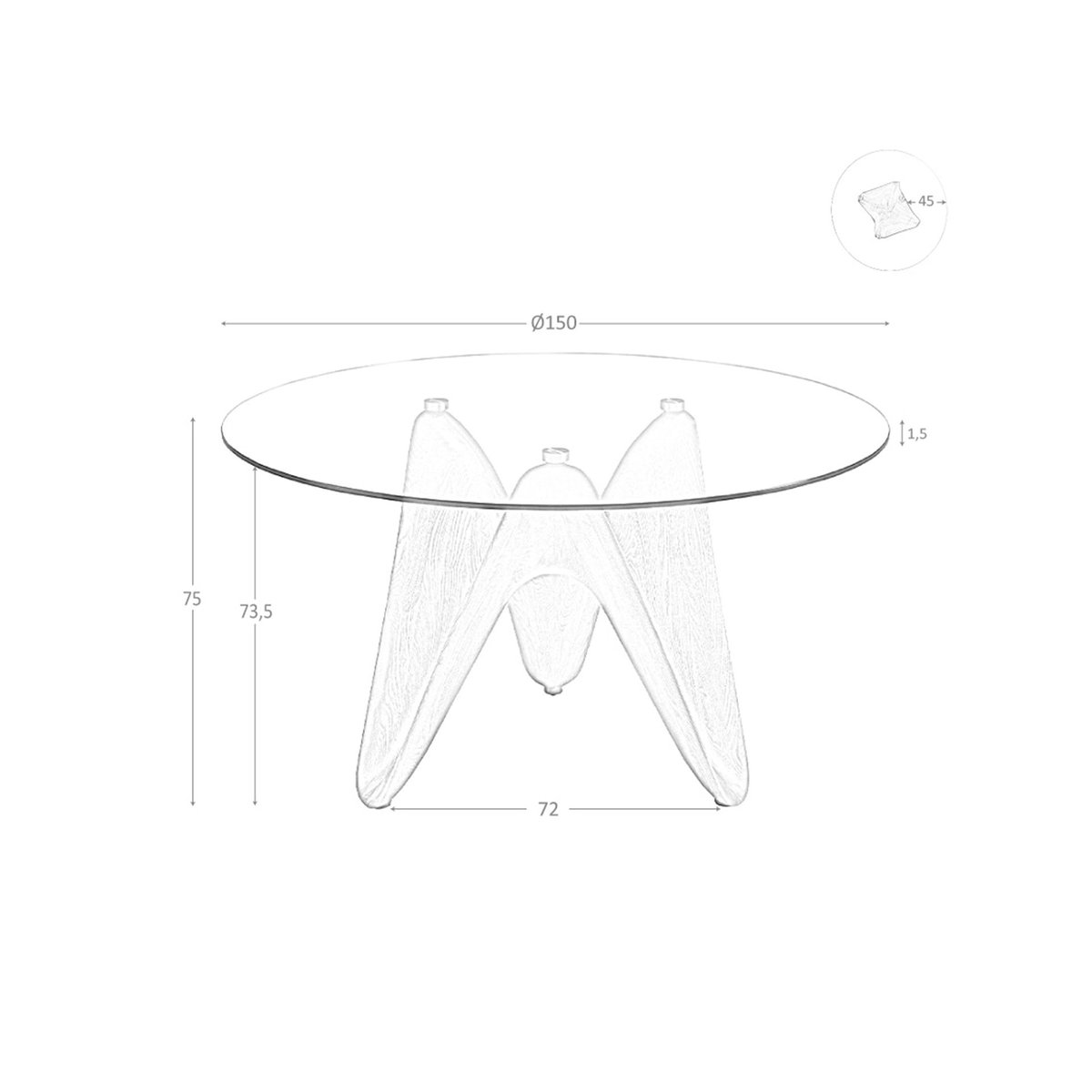 Table à manger ronde verre trempé et noyer verre | noyer, ANGEL CERDA