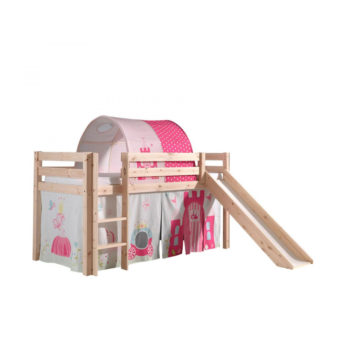 Lit Compact avec Toboggan + Rideau de lit Princess + Tunnel de lit Princess couleur unique, VIPACK
