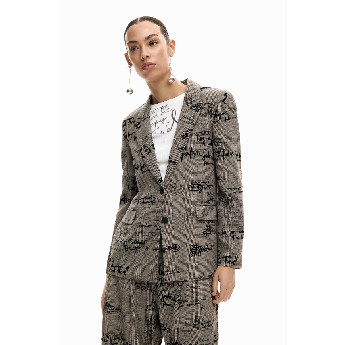 Blazer lettering carreaux gray, DESIGUAL