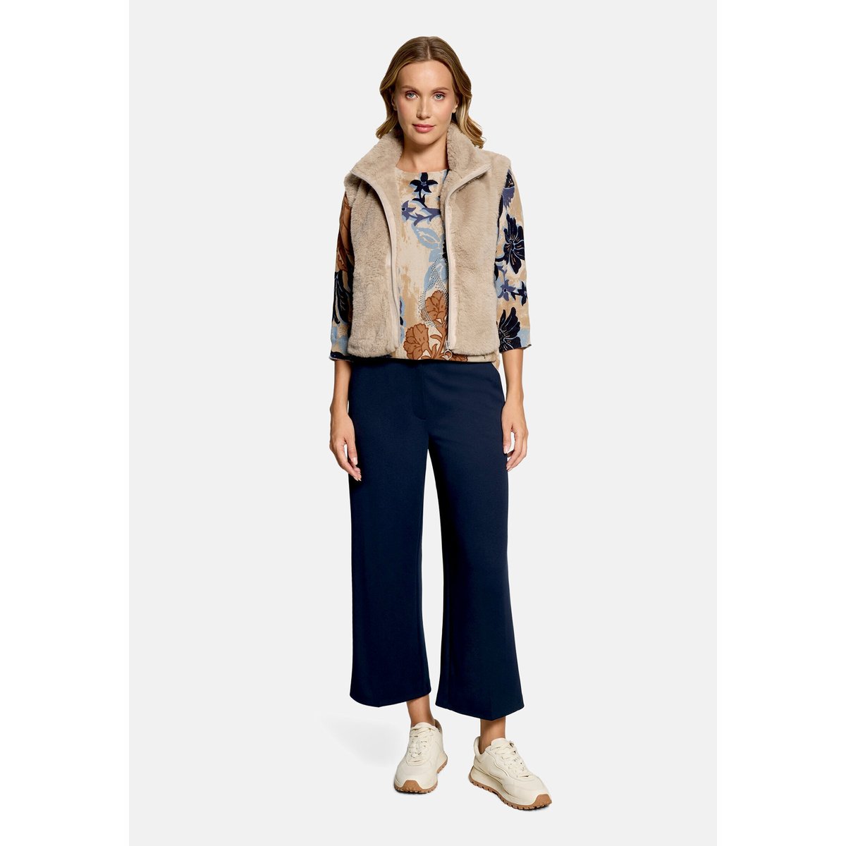 Pull-over en maille à manches chauve-souris beige/bleu, BETTY BARCLAY
