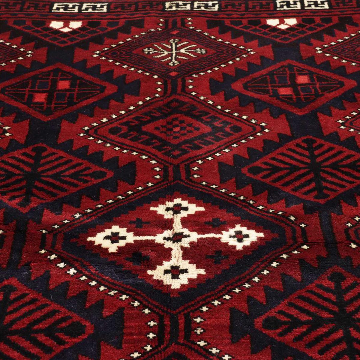 Tapis d'orient, motif oriental authentique noué main, LORI 7 rouge, crème, noir, UN AMOUR DE TAPIS