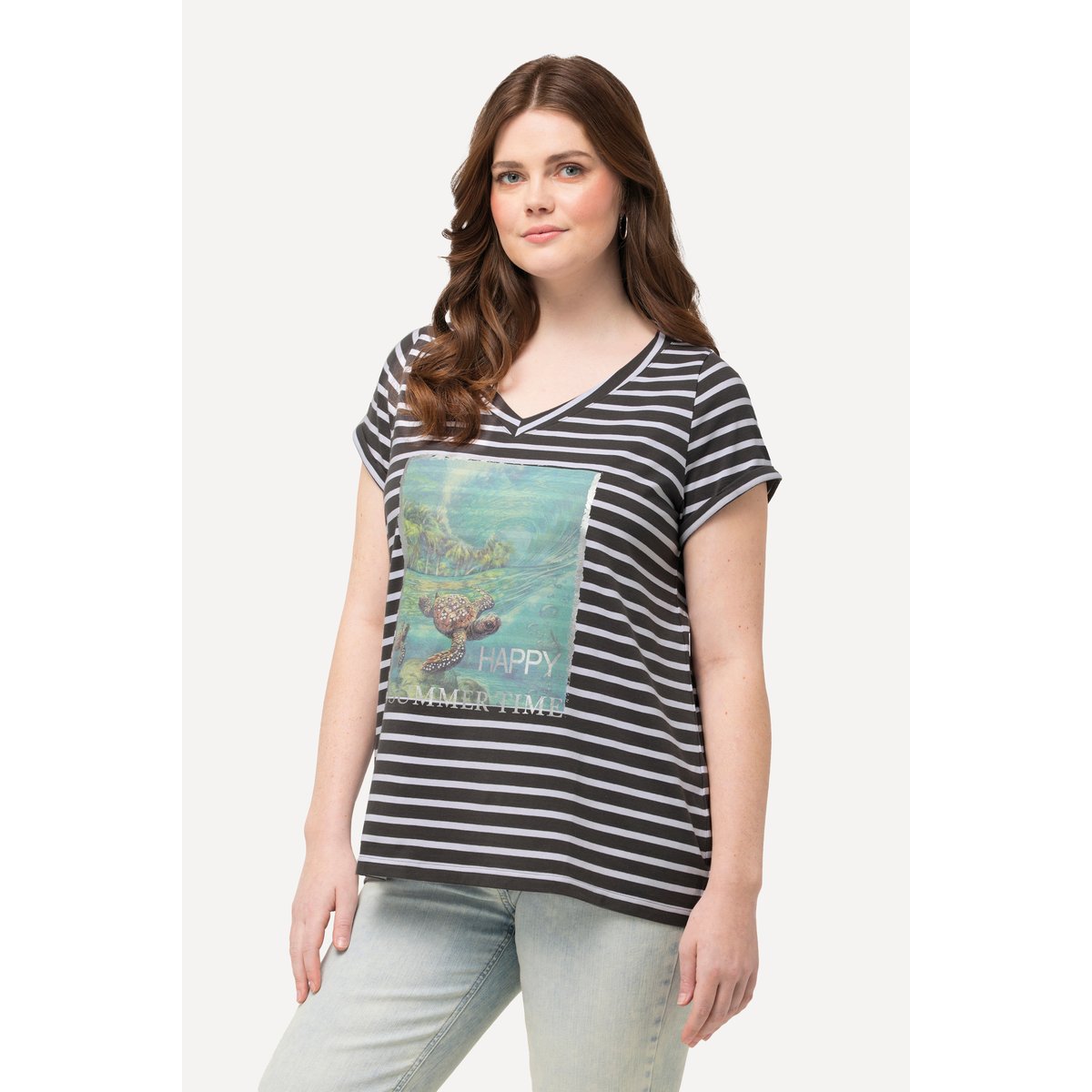 T-shirt à manches courtes et col gris asphalte, ULLA POPKEN