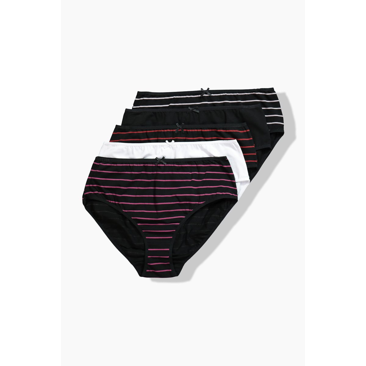 Culottes midi, lot de 5, rayures/couleur unie noir, ULLA POPKEN