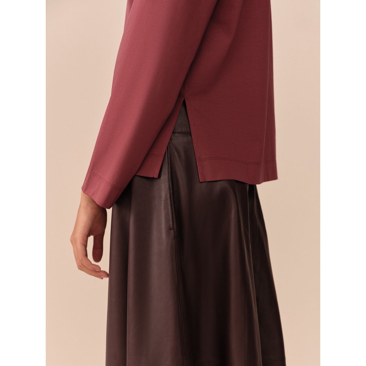 T-shirt ras du cou en supima® manches longues bordeaux, NEXT