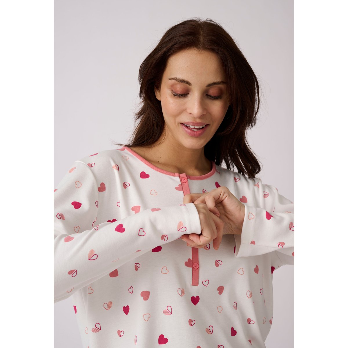 Pyjama Thermolactyl en maille interlock blanc rose imp., DAMART