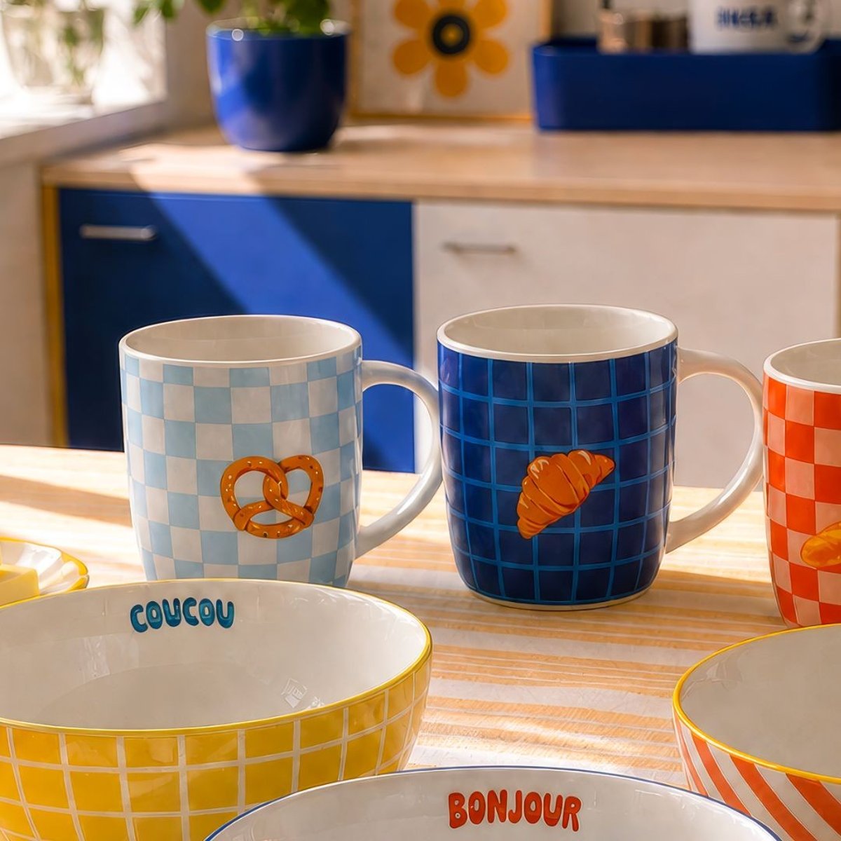 Lot de 2 mugs bleu, BEAU BRUNCH bleu, ARTIME