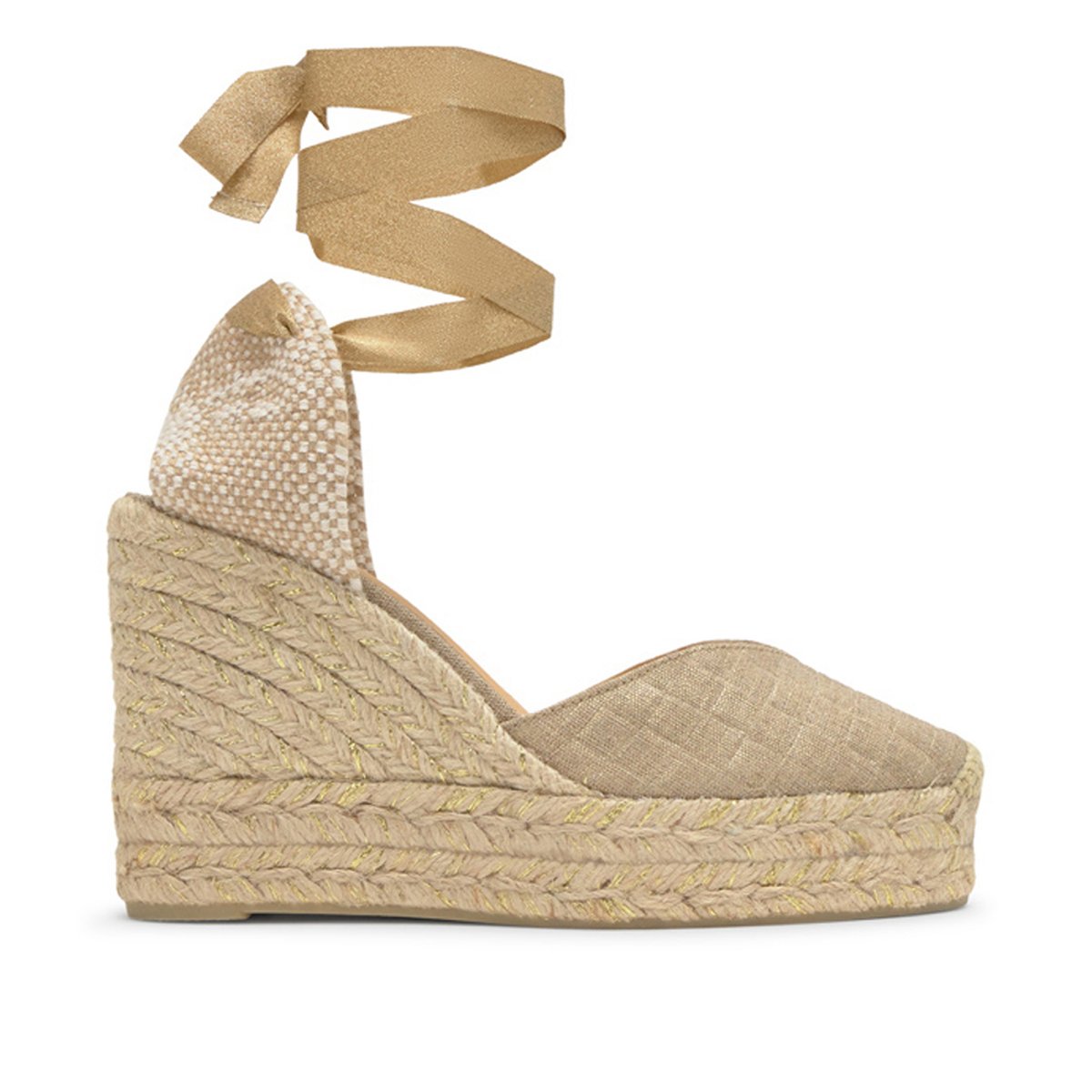 Espadrilles compensées en jute tressée à découpe en V CHIARA EXTRA PLATFORM taupe, CASTANER