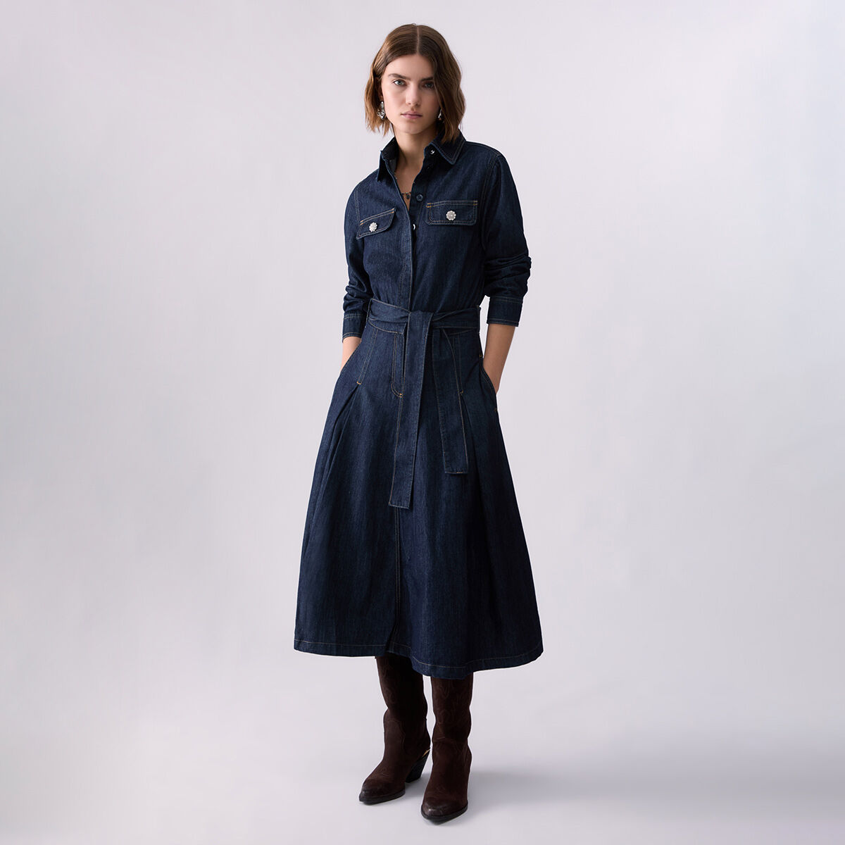 Robe chemisier longue en denim délavage normal, LIU JO